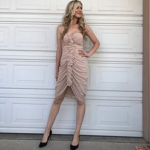Nude beaded strapless dress